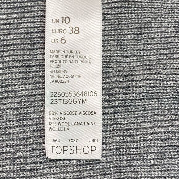 New!! TOPSHOP Grey Wool Blend Knit Ribbed Long Sleeve Cropped Sweater - Sz 6 US - Picture 6 of 10